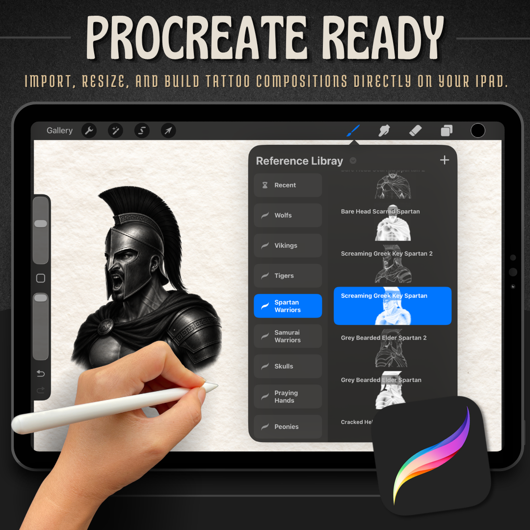 Spartan Warriors Procreate tattoo brush stamp set — design 7