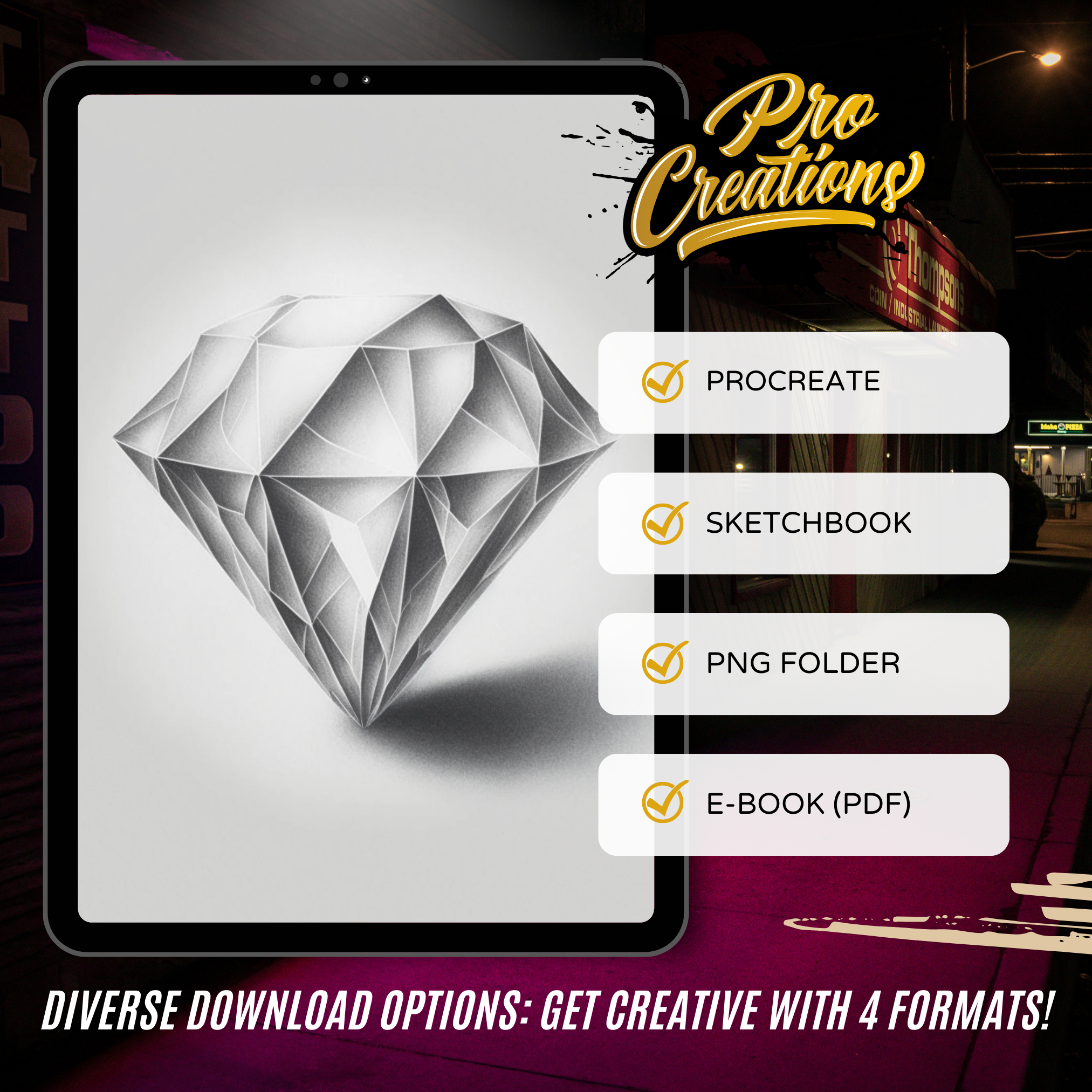 Diamonds Digital Tattoo Element Design Collection: 100 Procreate & Sketchbook Images