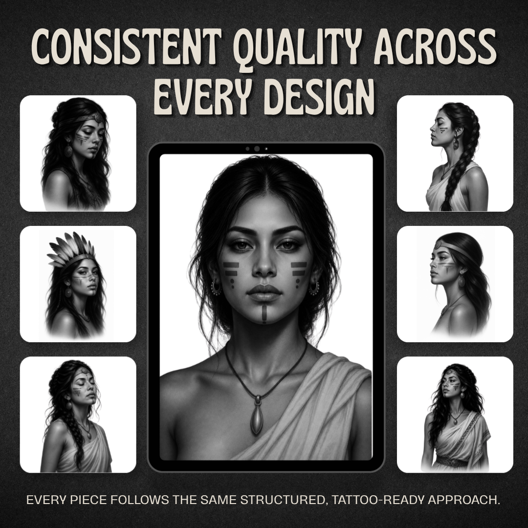 Aztec Women Procreate tattoo brush stamp set — design 8