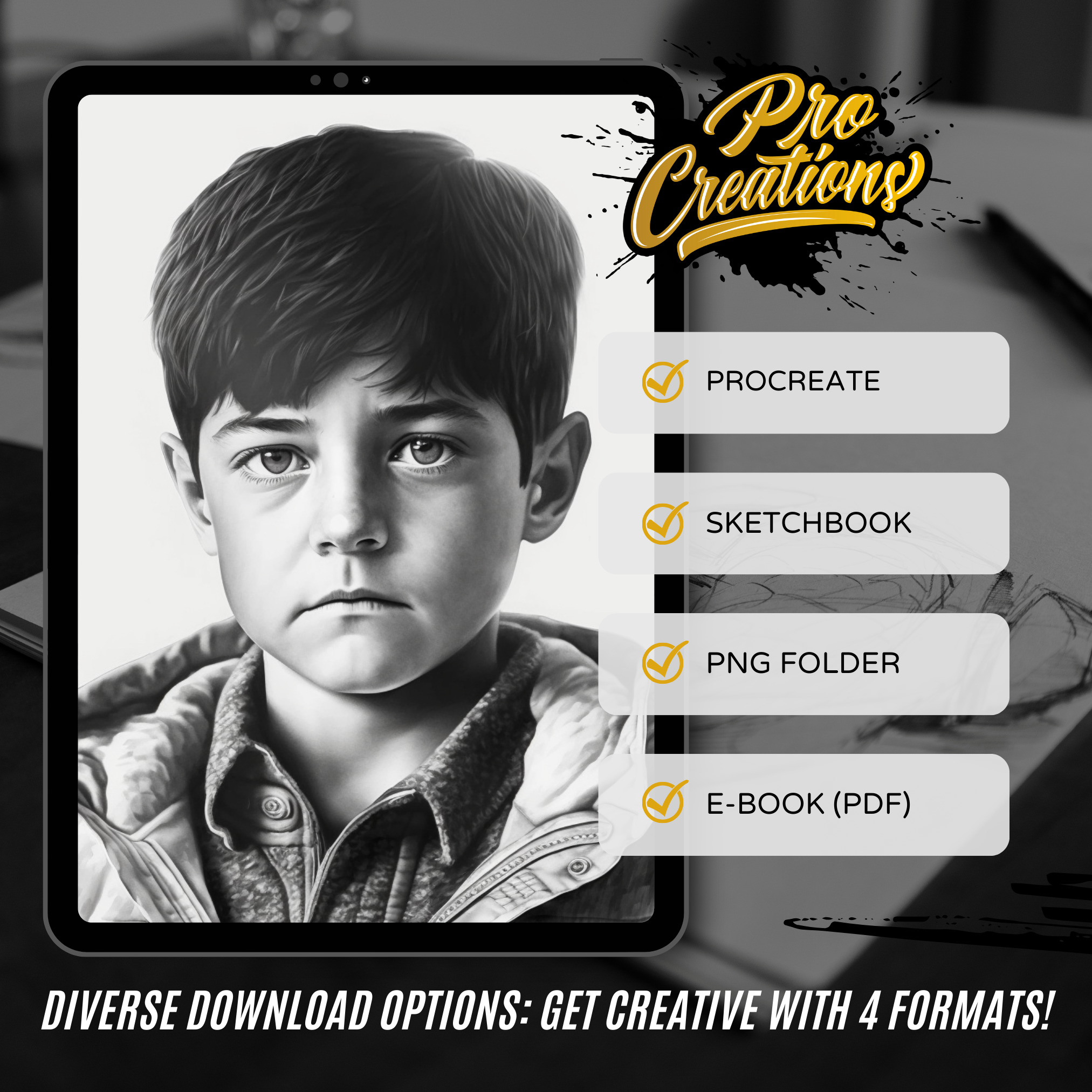 Young Boy Portraits Digital Design Collection: 100 Procreate & Sketchbook Images