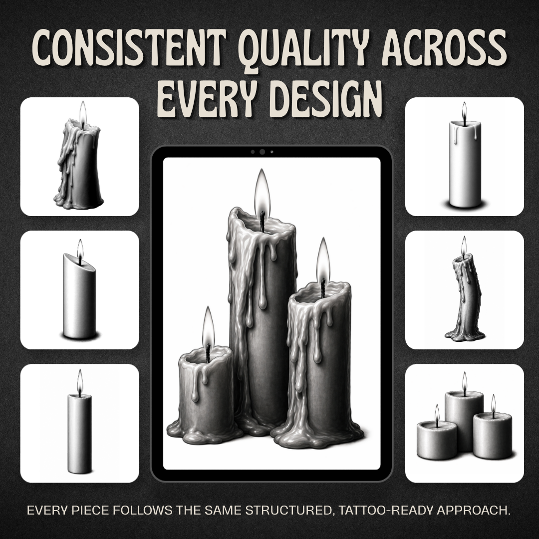 Candles Procreate tattoo brush stamp set — design 8