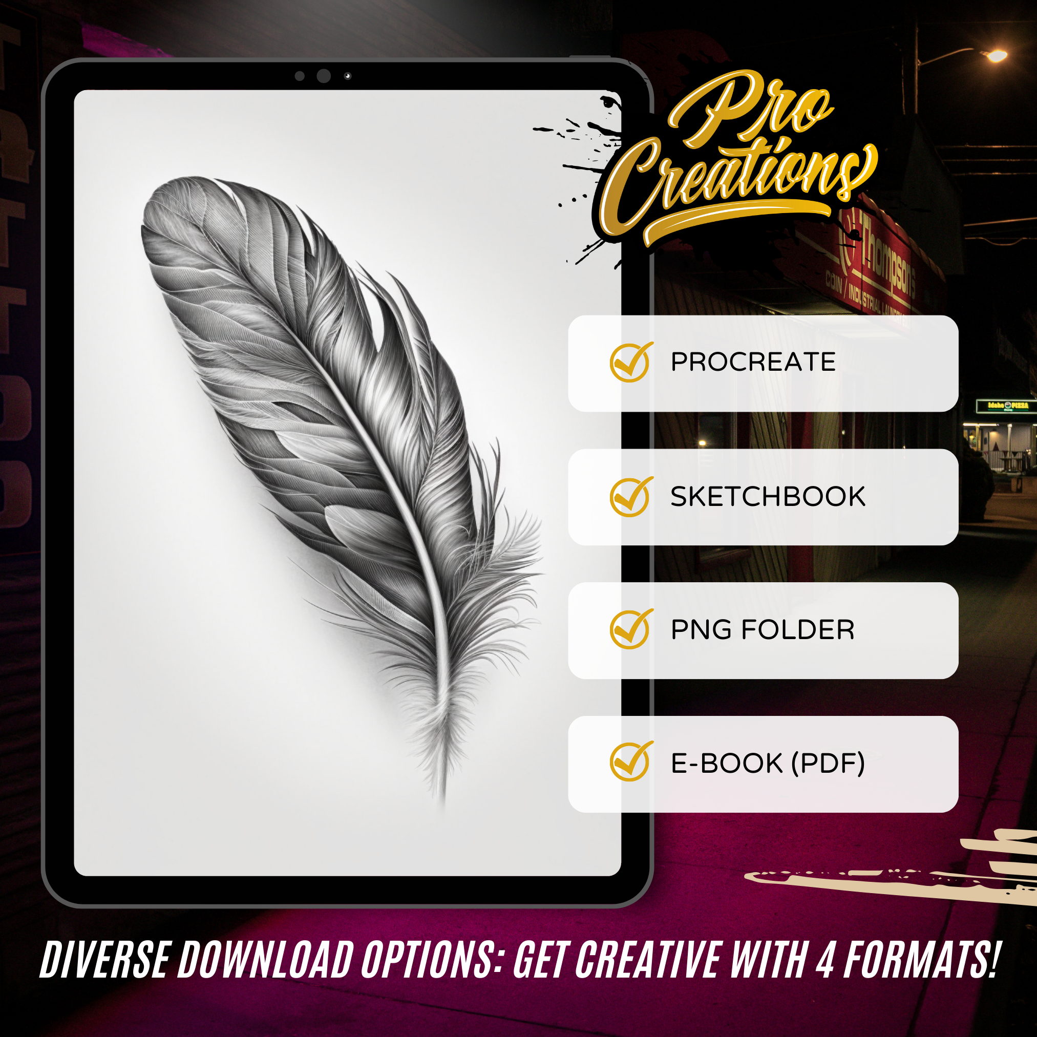 Federn Digitale Tattoo-Element-Design-Kollektion: 100 Procreate- und Skizzenbuch-Bilder