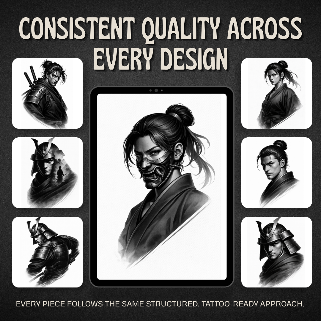 Samurai Warriors Procreate tattoo brush stamp set — design 8