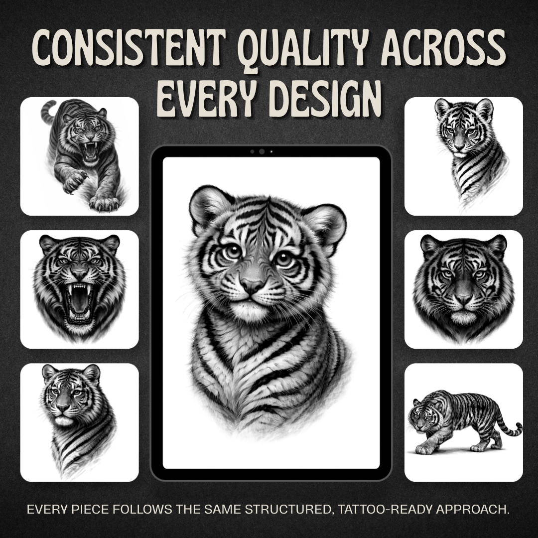 Tigers Procreate tattoo brush stamp set — design 8