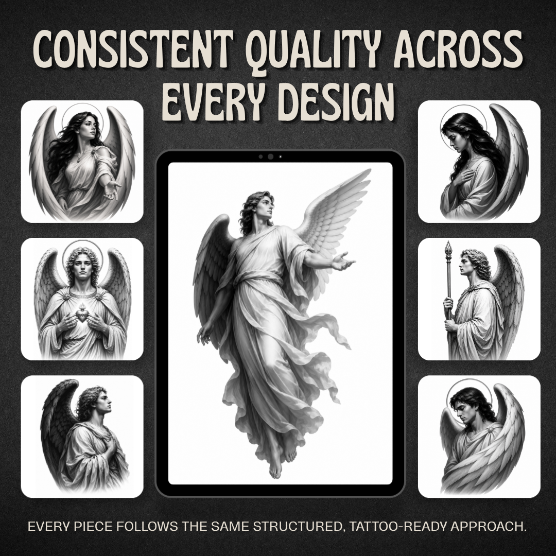Angels Procreate tattoo brush stamp set — design 8