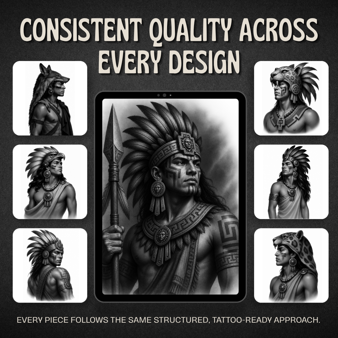 Aztec Warriors Procreate tattoo brush stamp set — design 8