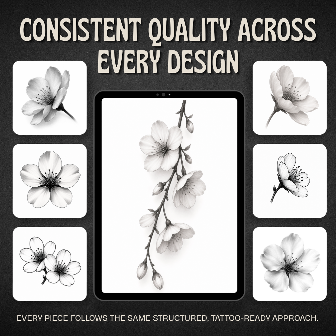 Cherry Blossoms Procreate tattoo brush stamp set — design 8