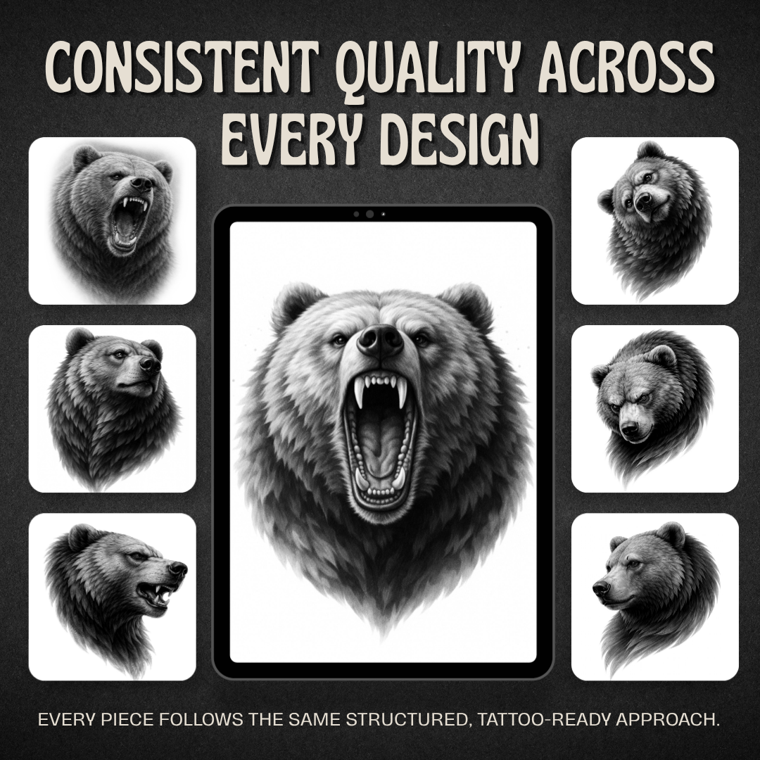 Bears Procreate tattoo brush stamp set — design 8
