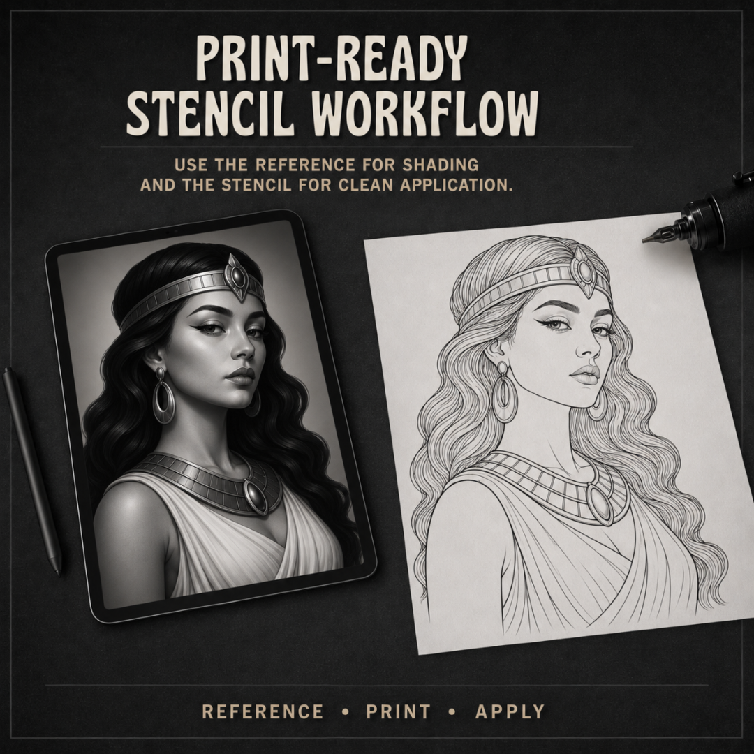 Egyptian Queens Procreate Brush Set | 40 Tattoo Designs + Stencils