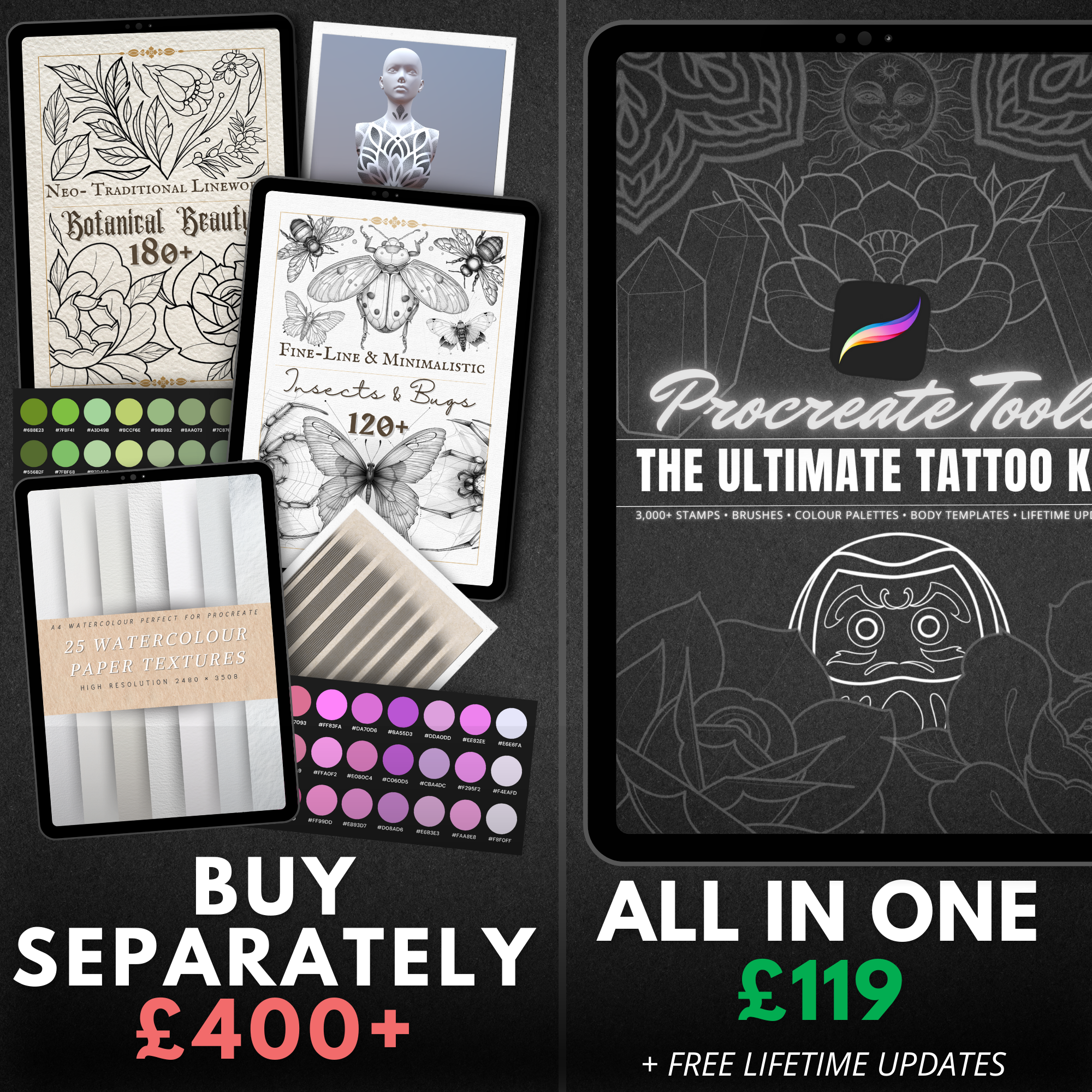 The Ultimate Procreate Tattoo Design Kit – 3,000+ Stamps & Tools