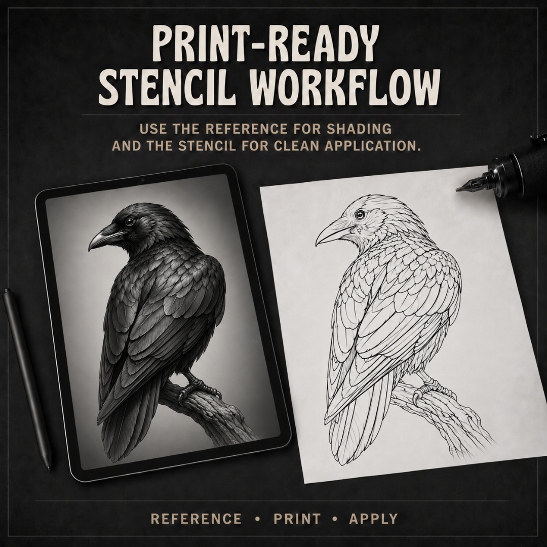 Crows Procreate Brush Set | 40 Tattoo Designs + Stencils
