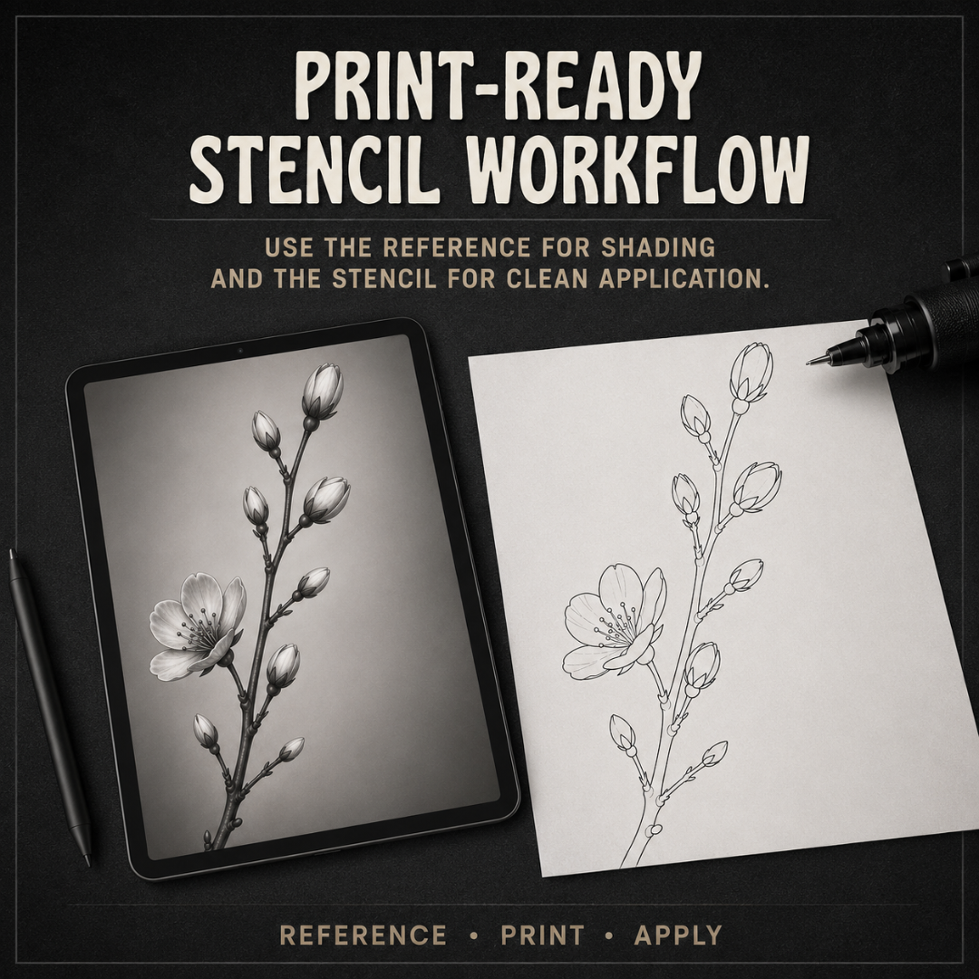 Cherry Blossoms Procreate tattoo brush stamp set — design 9