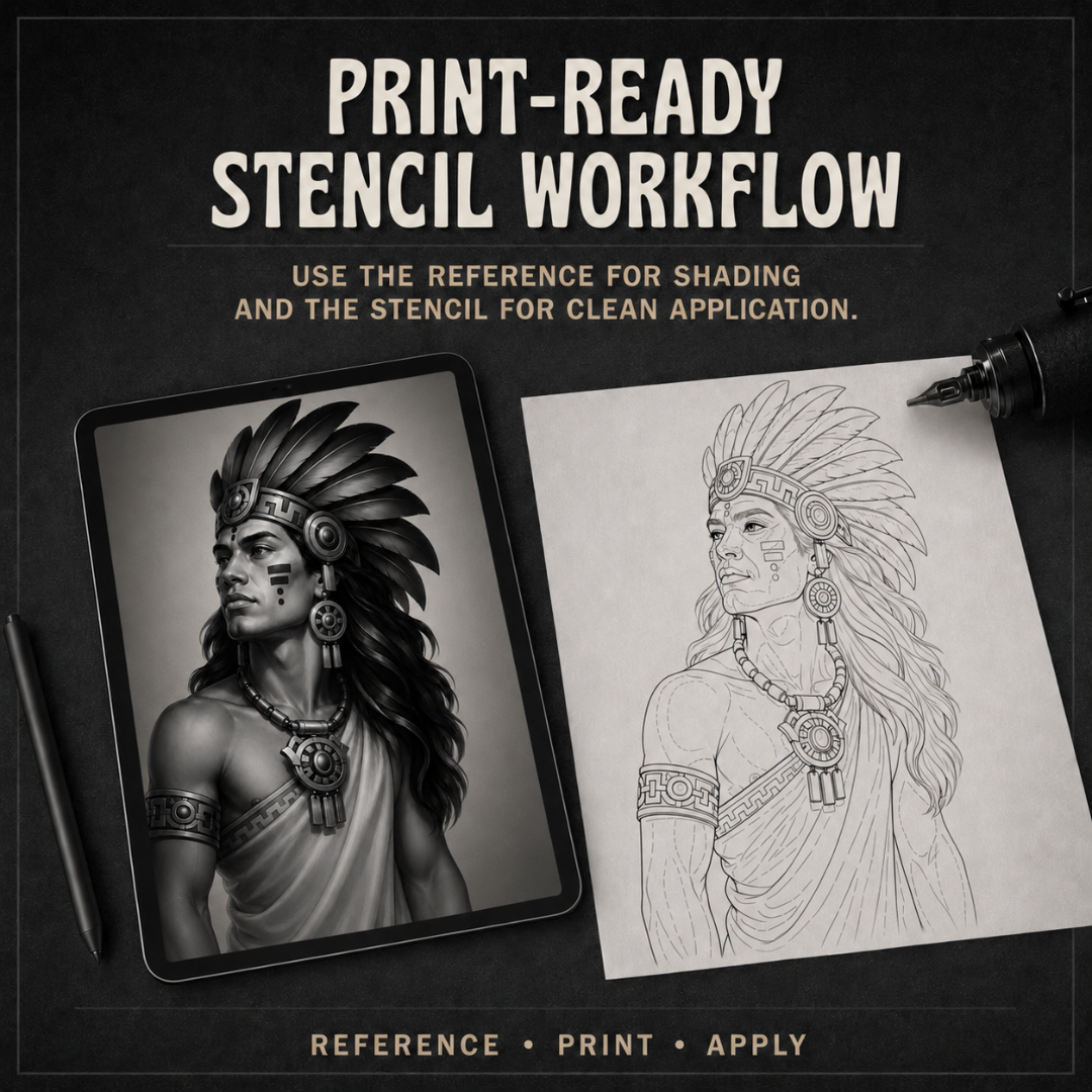 Aztec Warriors Procreate tattoo brush stamp set — design 9