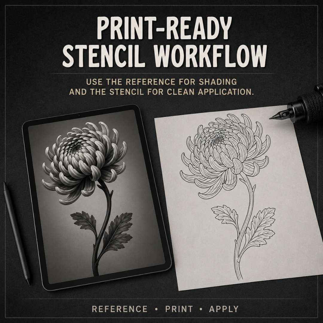 Chrysanthemum Procreate tattoo brush stamp set — design 9