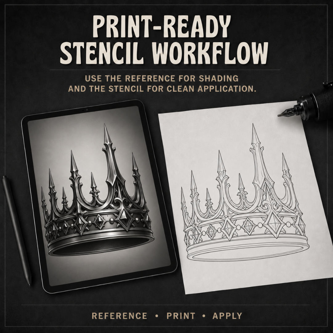 Crowns Procreate Brush Set | 40 Tattoo Designs + Stencils