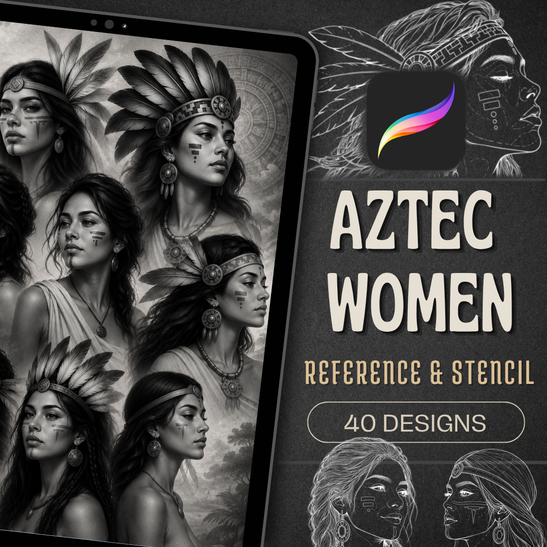 Aztec Women Procreate Brush Set | 40 Tattoo Designs + Stencils