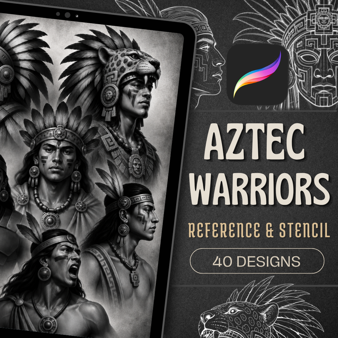 Aztec Warriors Procreate Brush Set | 40 Tattoo Designs + Stencils
