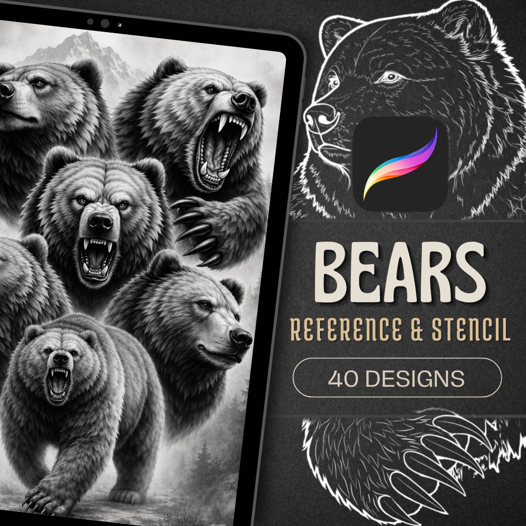 Bears Procreate Brush Set | 40 Tattoo Designs + Stencils
