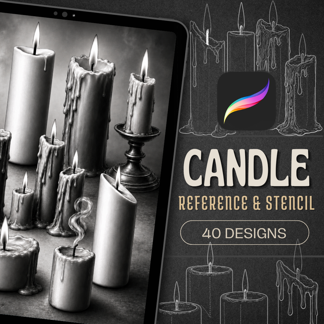 Candles Procreate Brush Set | 40 Tattoo Designs + Stencils
