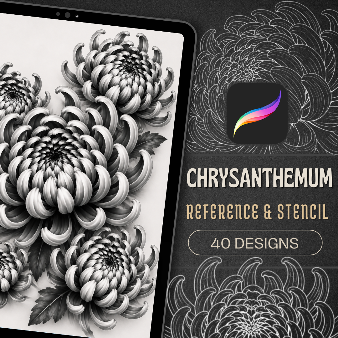 Chrysanthemum Procreate Brush Set | 40 Tattoo Designs + Stencils