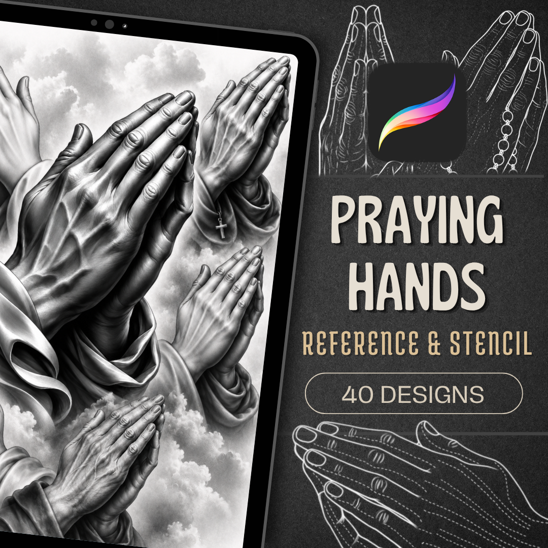 Praying Hands Procreate Brush Set | 40 Tattoo Designs + Stencils
