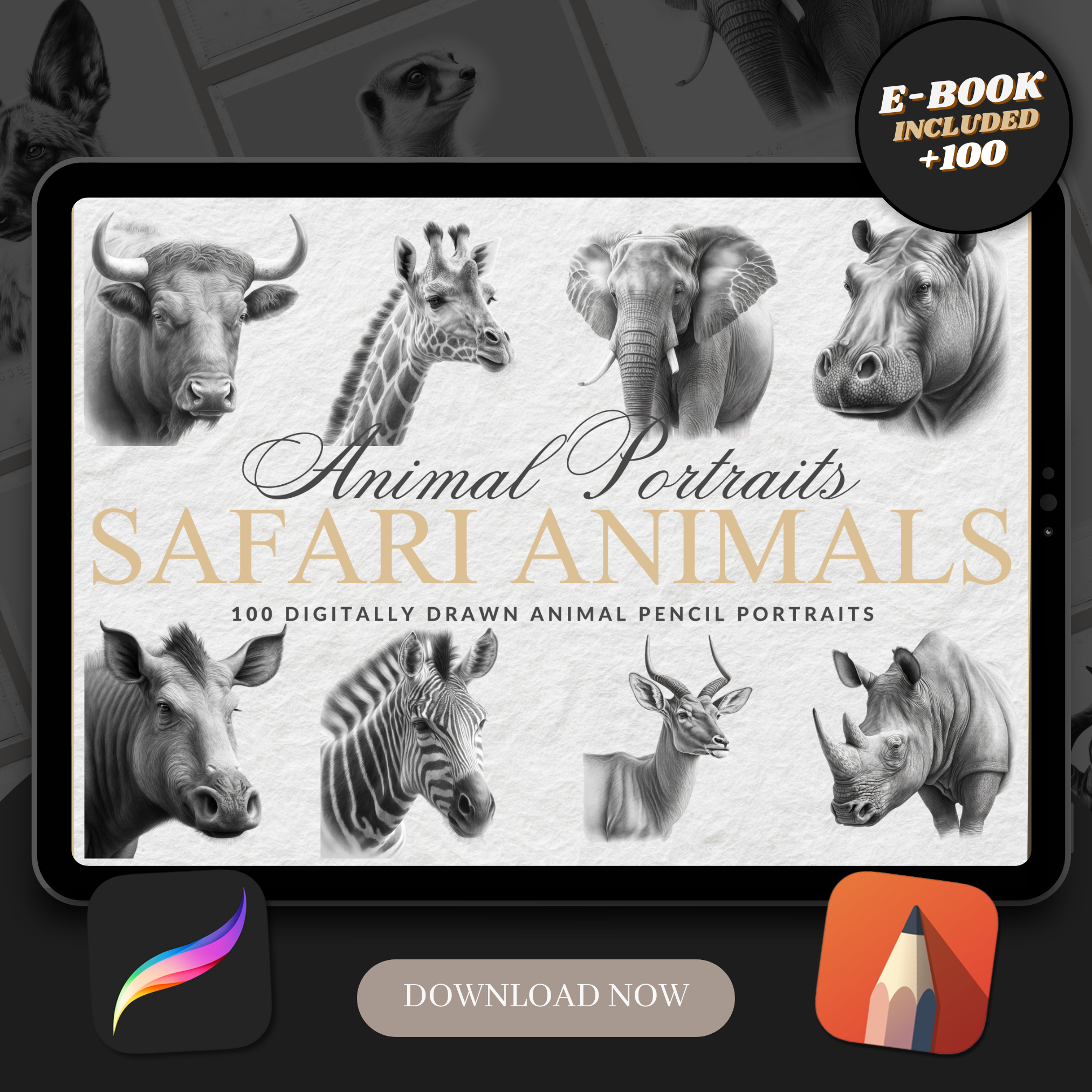 Safari Animals Digital Reference Design Collection: 100 Procreate & Sketchbook Images