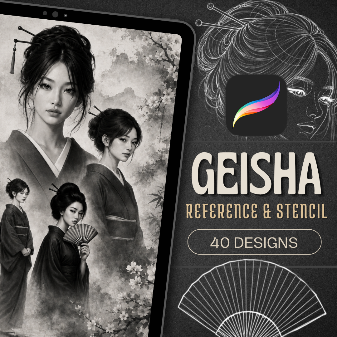 Geisha Girls Procreate tattoo brush stamp set — design 1