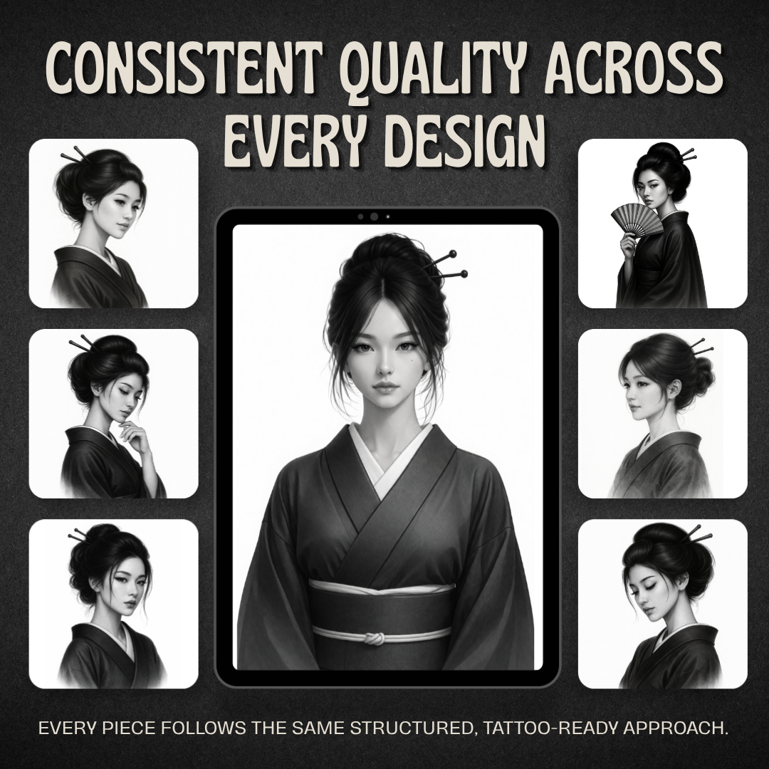 Geisha Girls Procreate tattoo brush stamp set — design 8