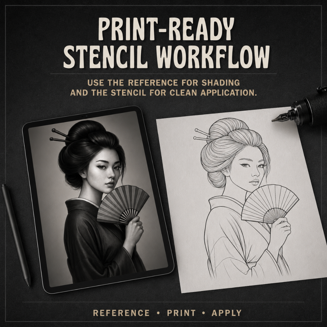 Geisha Girls Procreate tattoo brush stamp set — design 9