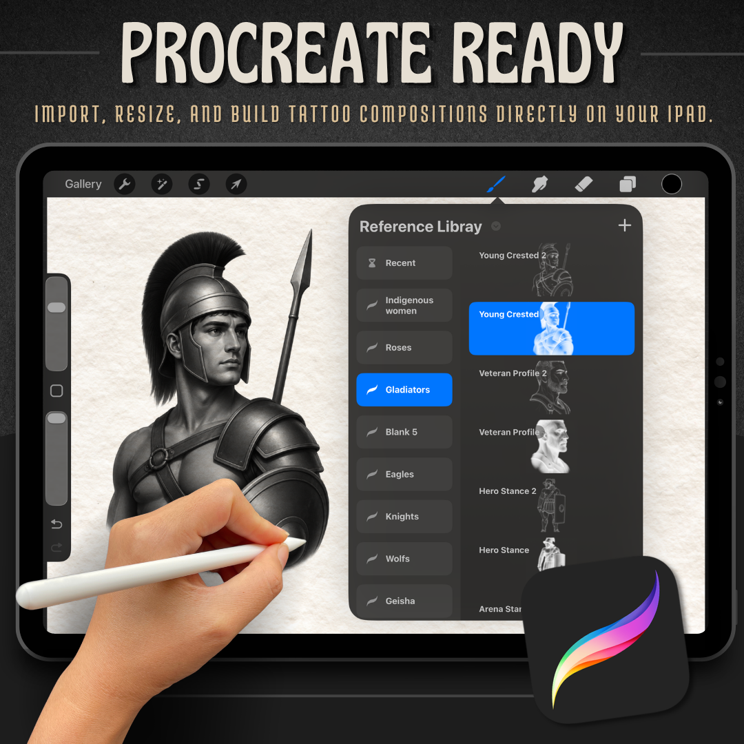 Gladiators Procreate tattoo brush stamp set — design 7