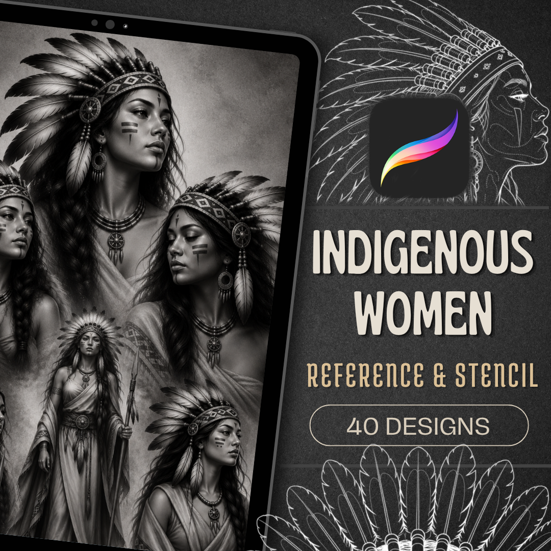 Indigenous Women Procreate tattoo brush stamp set — design 1