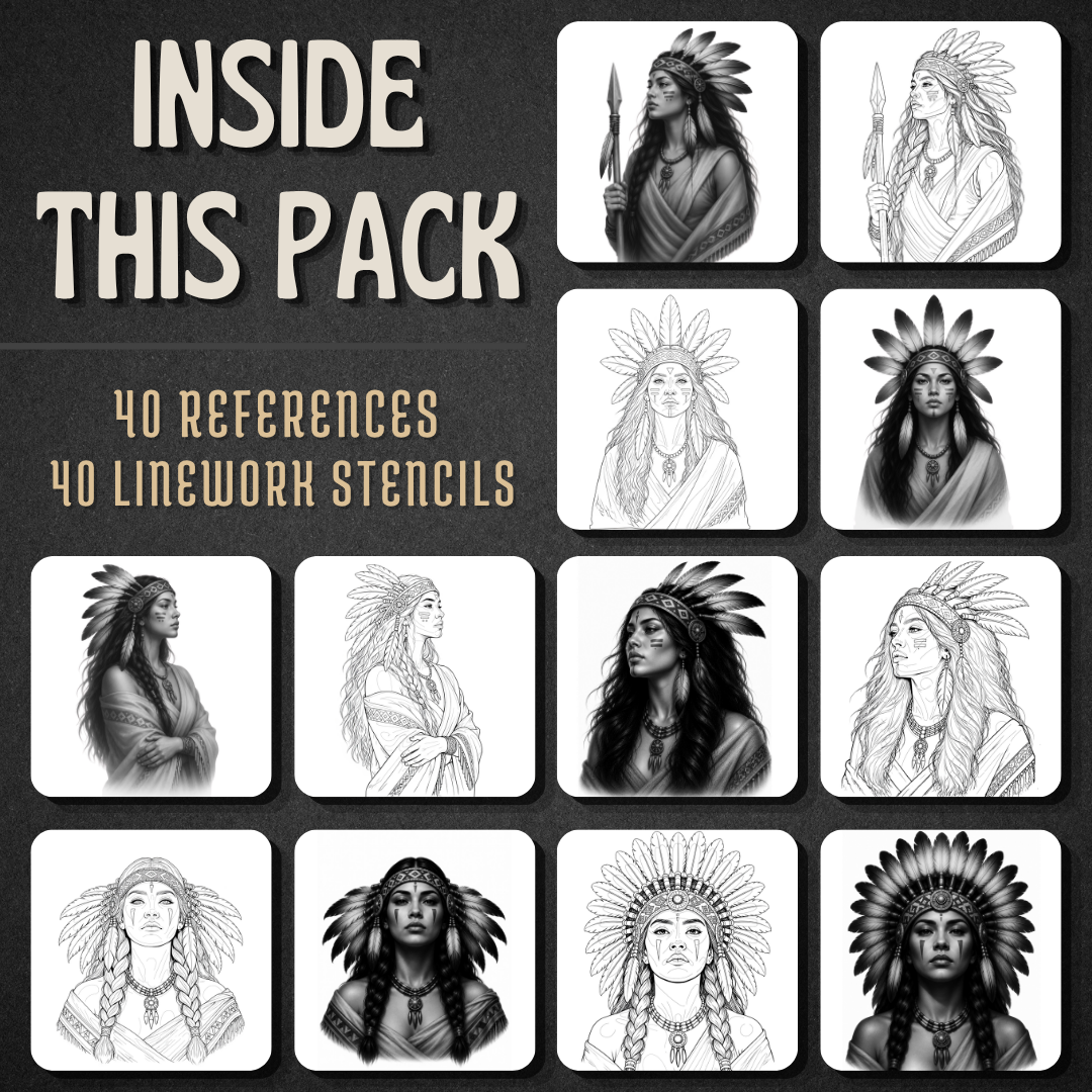 Indigenous Women Procreate tattoo brush stamp set — design 2