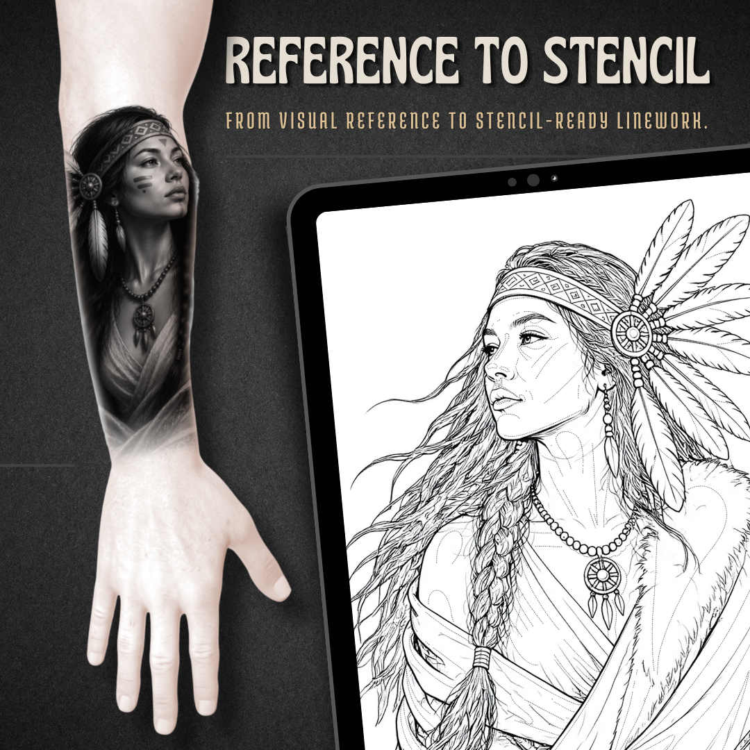 Indigenous Women Procreate tattoo brush stamp set — design 3