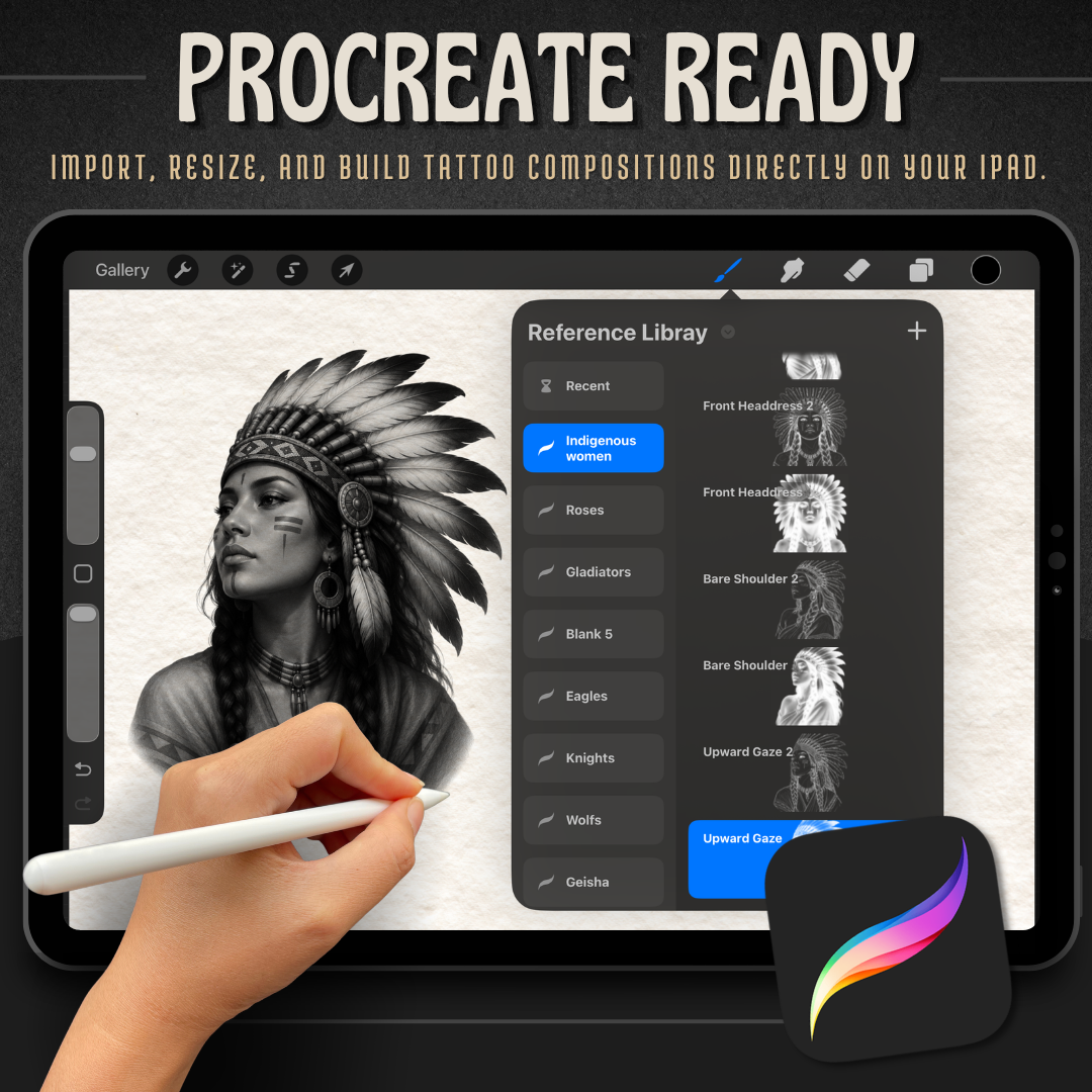 Indigenous Women Procreate tattoo brush stamp set — design 7