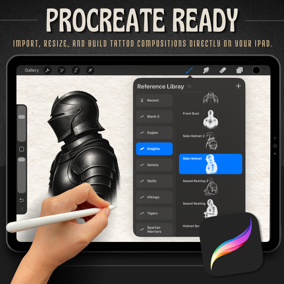 Knights Procreate tattoo brush stamp set — design 7
