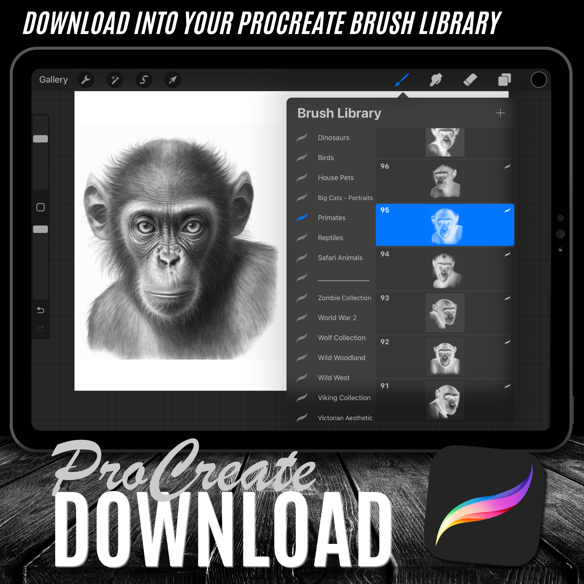 Primates Digital Reference Design Collection: 100 Procreate & Sketchbook Images