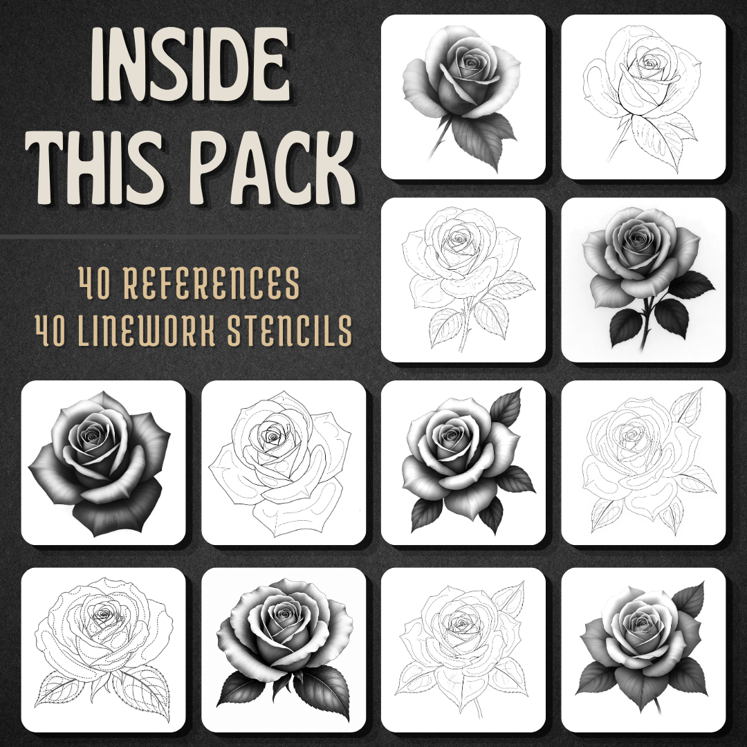 Roses Procreate tattoo brush stamp set — design 2