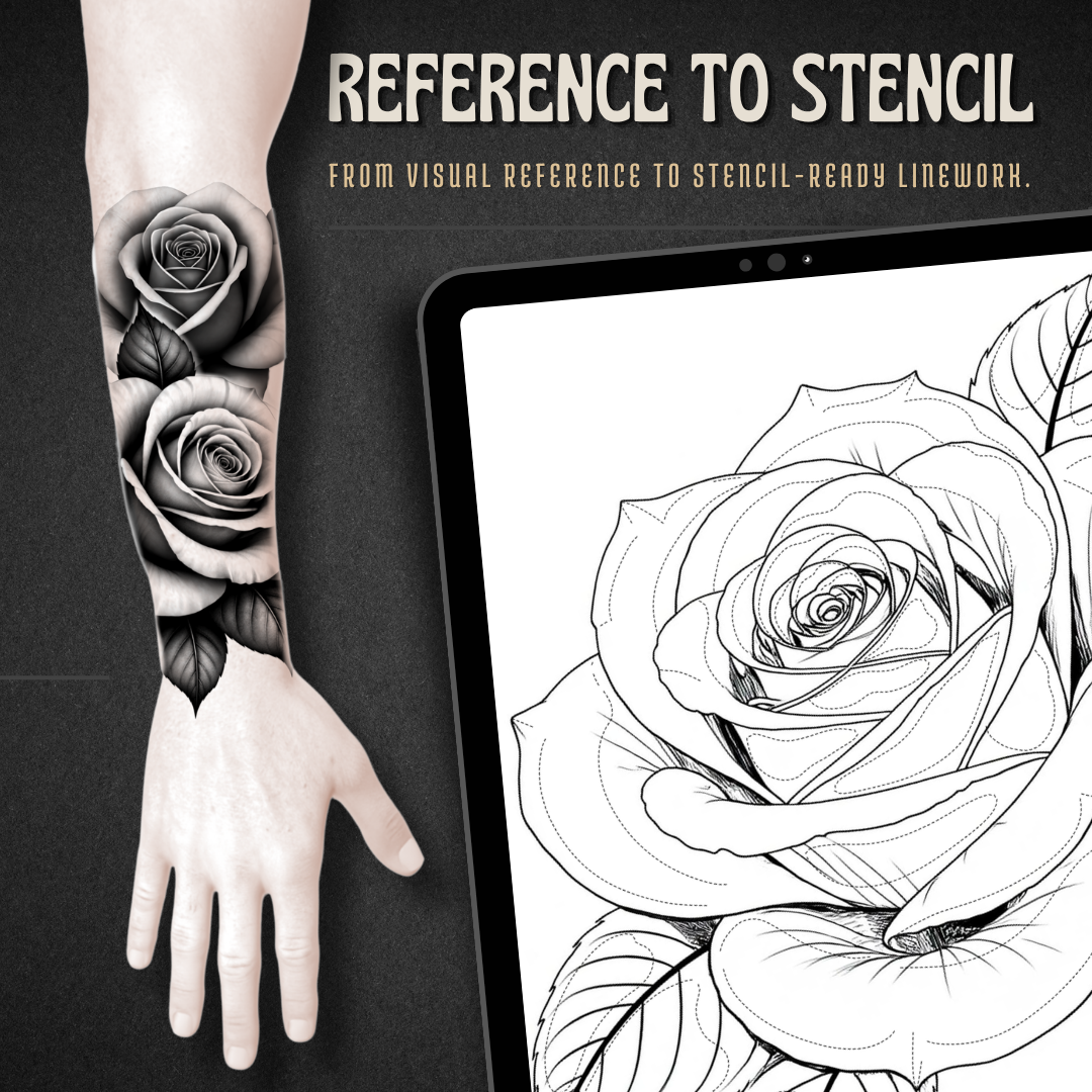Roses Procreate tattoo brush stamp set — design 3