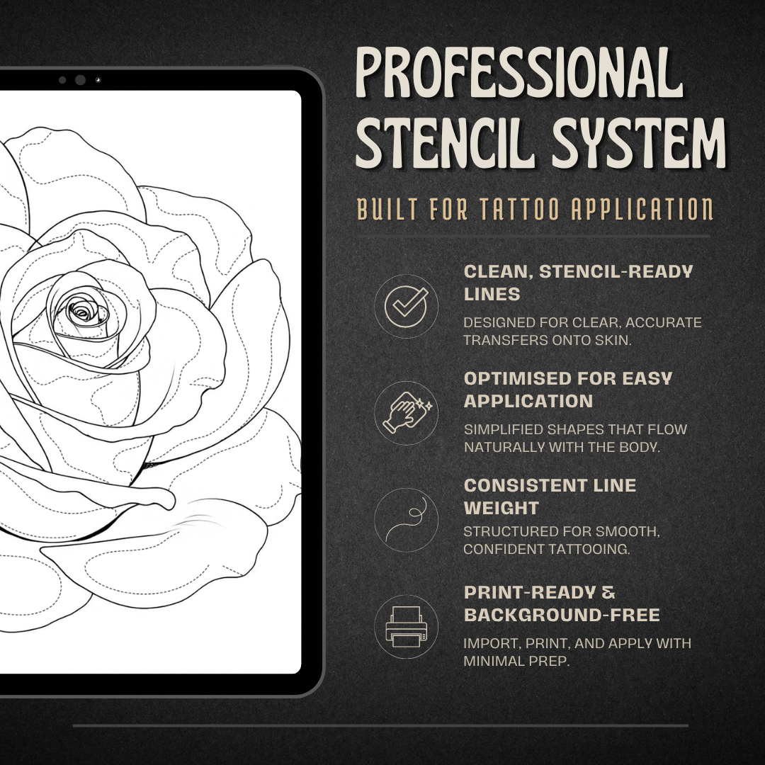 Roses Procreate tattoo brush stamp set — design 6