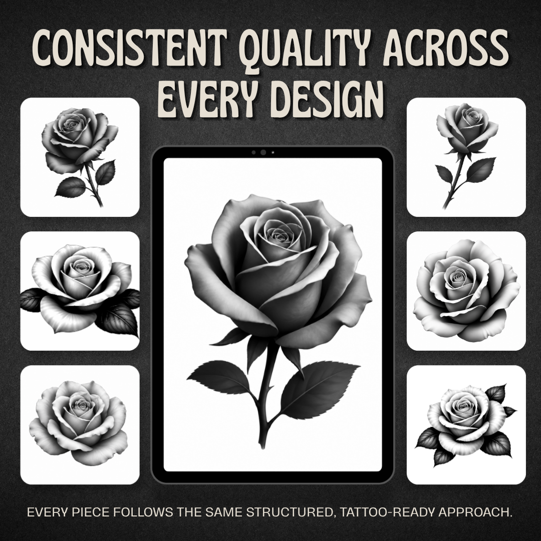 Roses Procreate tattoo brush stamp set — design 8