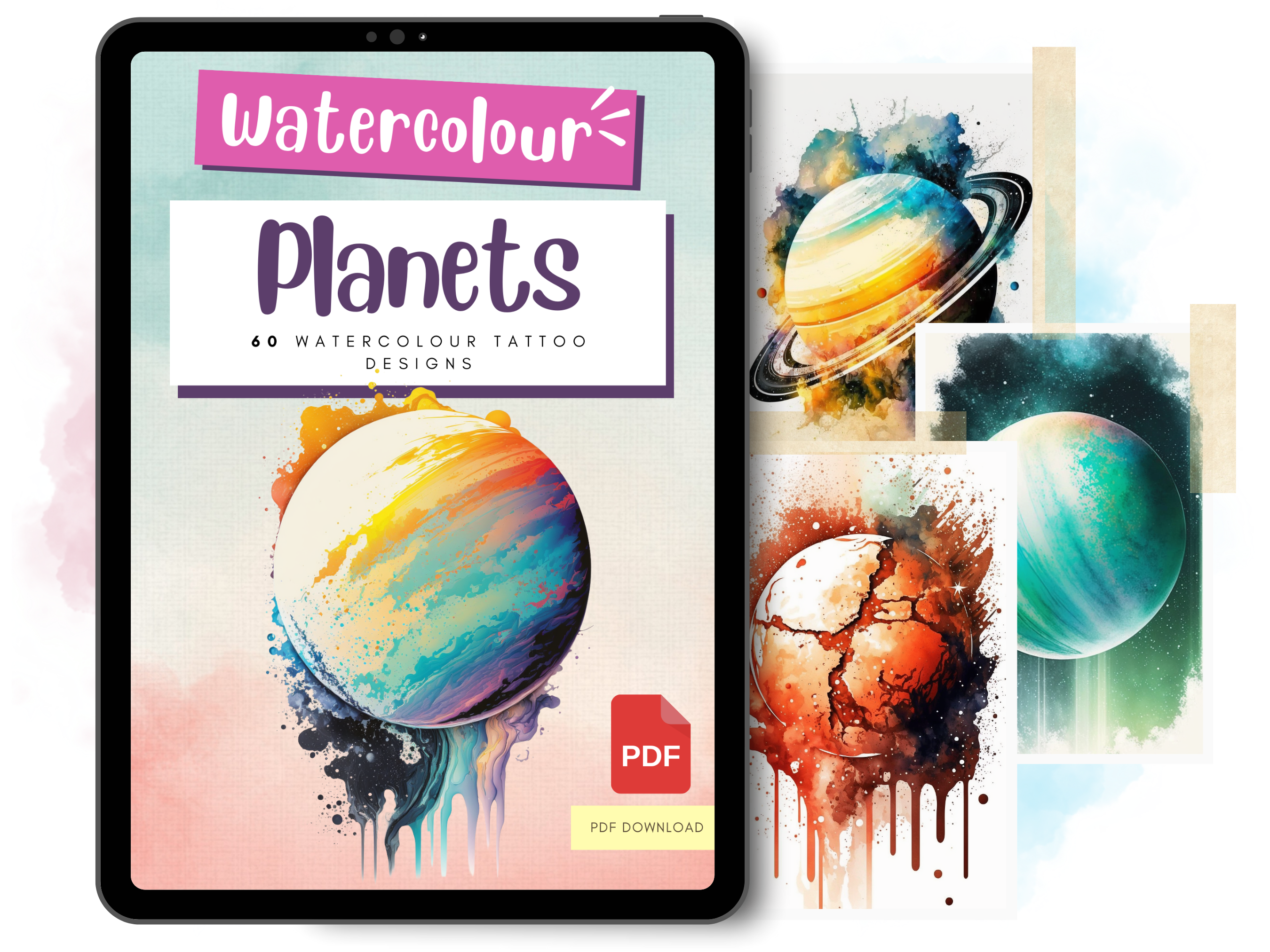 Planets Watercolour Tattoo Designs | PDF Reference Designs for Tattoos