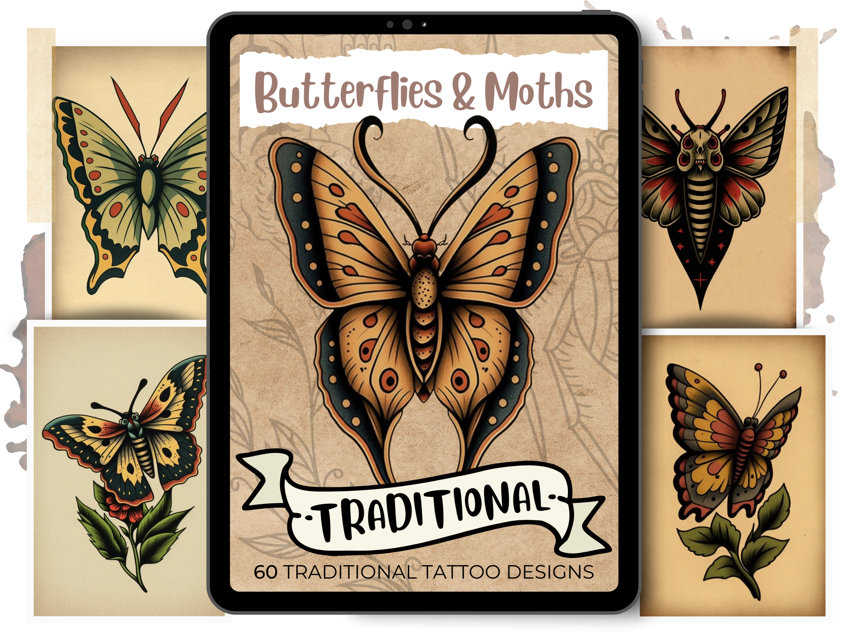 Schmetterlinge und Motten Traditionelle Tattoo-Designs | PDF-Referenzdesigns für Tattoos