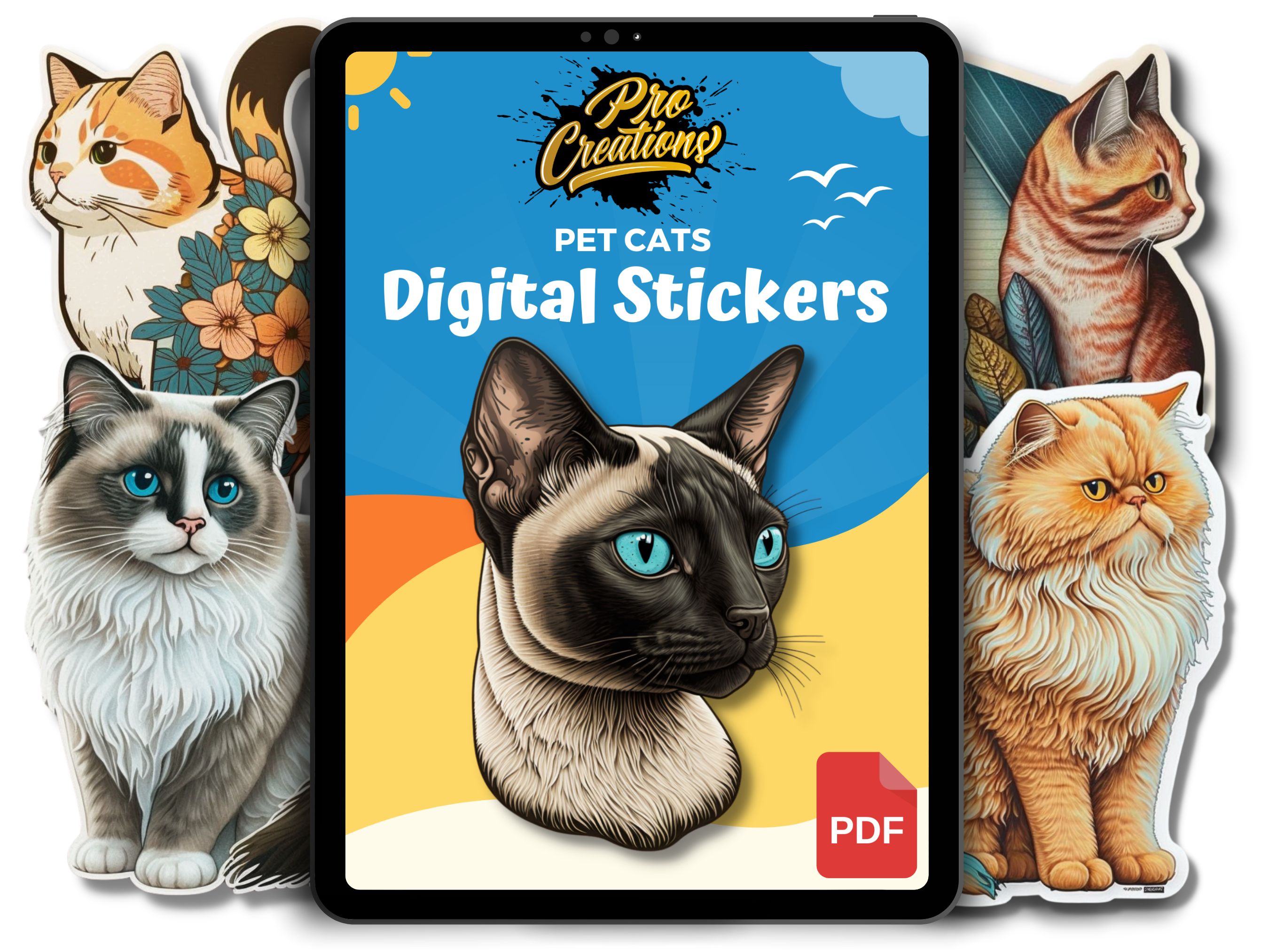 Pet Cats Digital Downloadable Sticker Designs | PDF Reference Designs for Tattoos