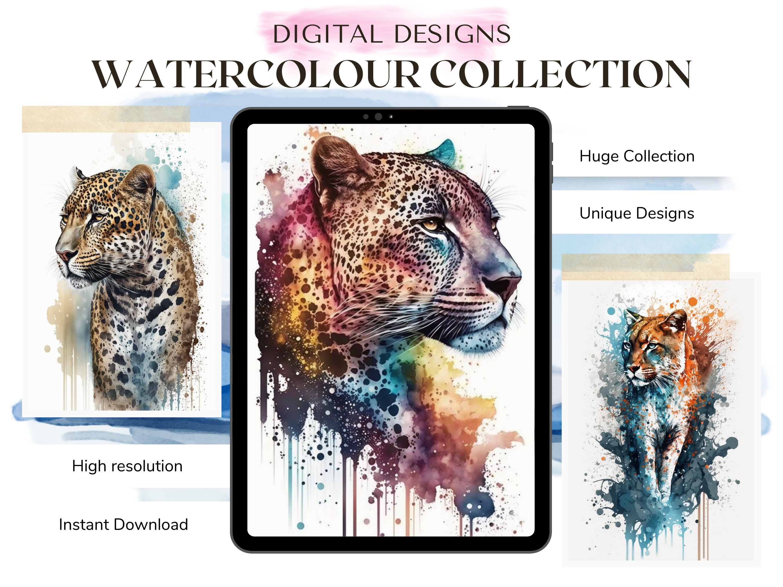 Große Katzen-Aquarell-Tattoo-Designs | PDF-Referenzdesigns für Tattoos