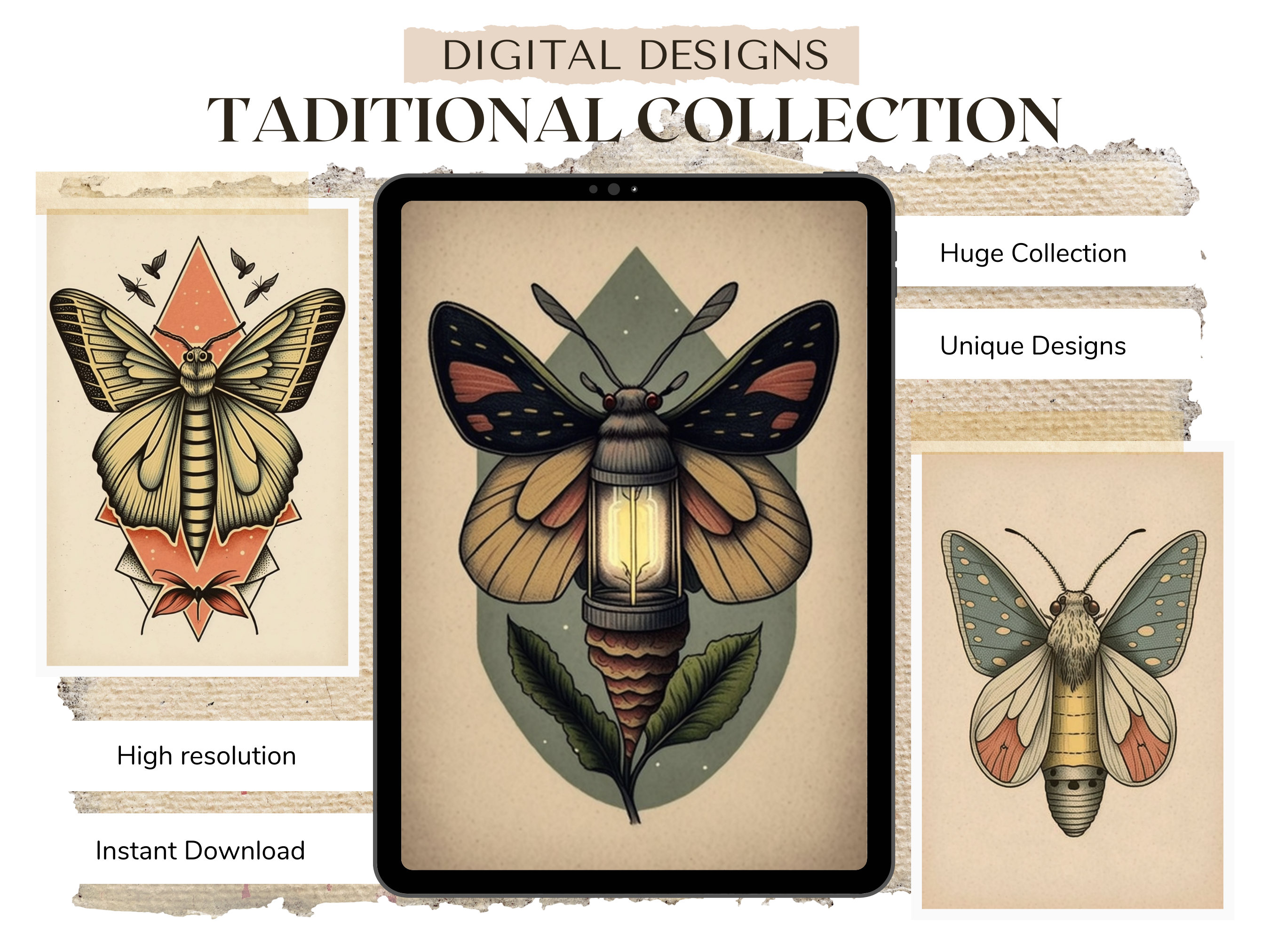 Schmetterlinge und Motten Traditionelle Tattoo-Designs | PDF-Referenzdesigns für Tattoos