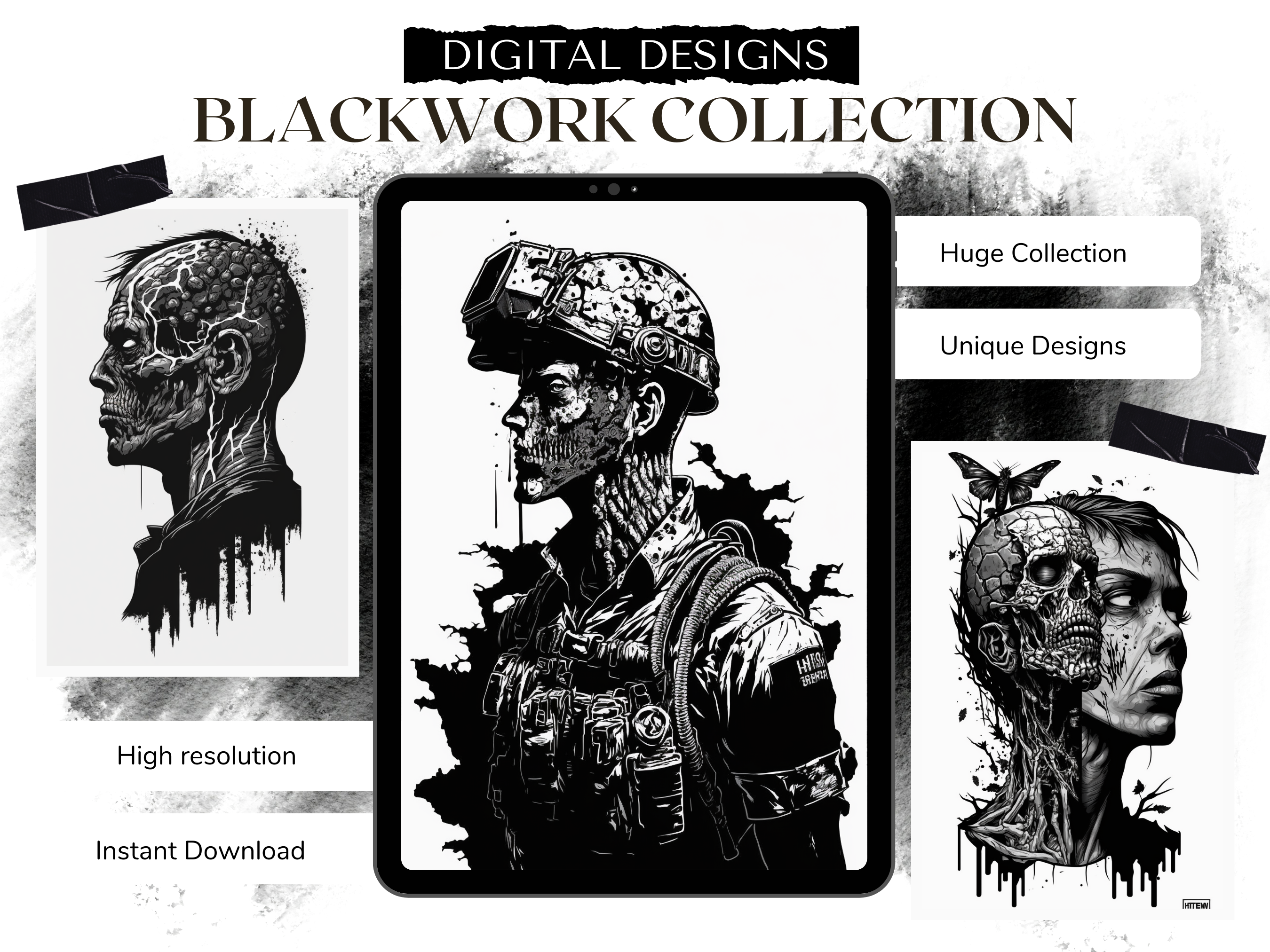 Zombies Blackwork Tattoo Designs | PDF Reference Designs for Tattoos