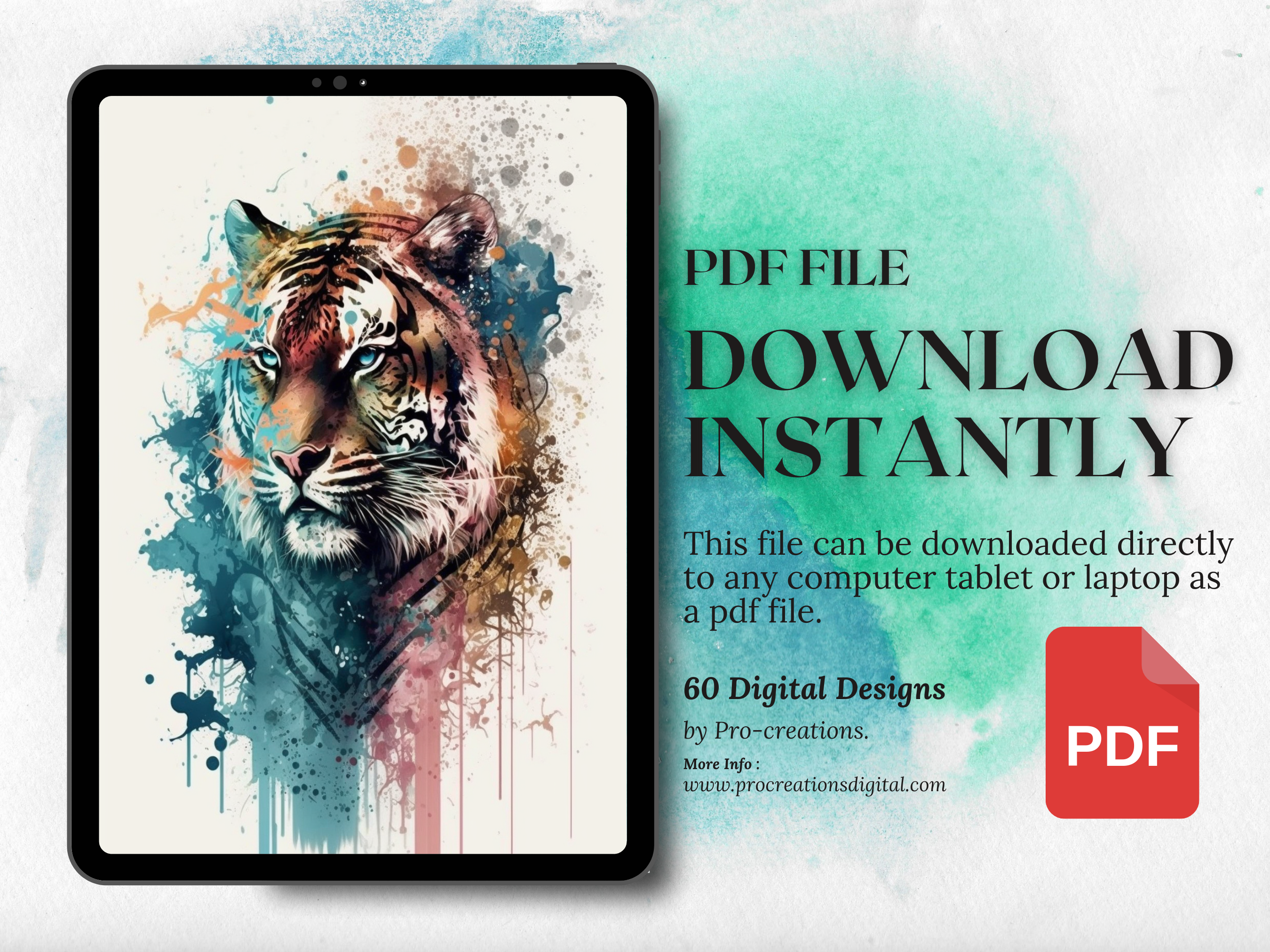 Diseños de tatuajes de acuarela de grandes felinos | Diseños de referencia en PDF para tatuajes