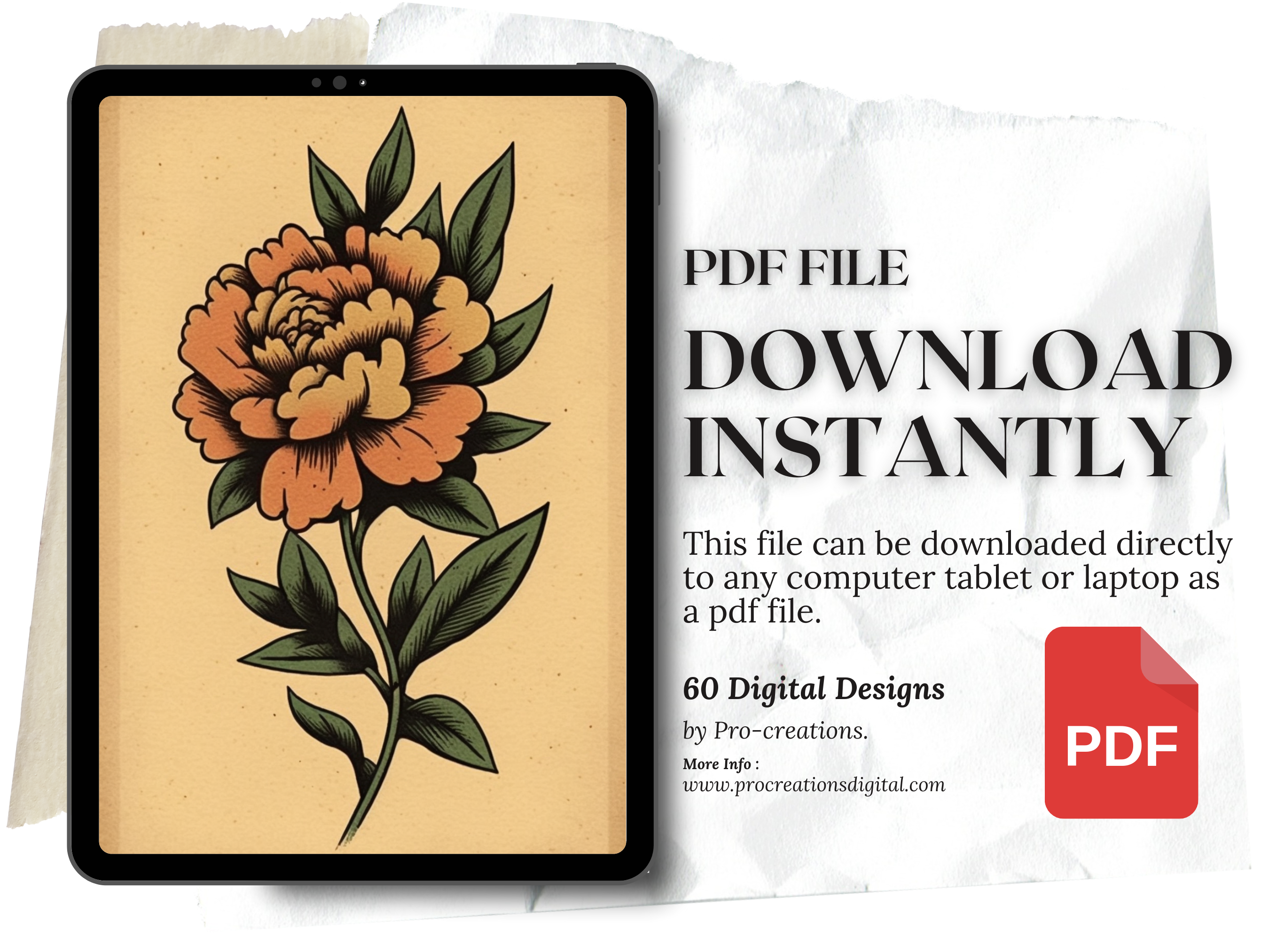 Diseños de tatuajes tradicionales de flores | Diseños de referencia en PDF para tatuajes