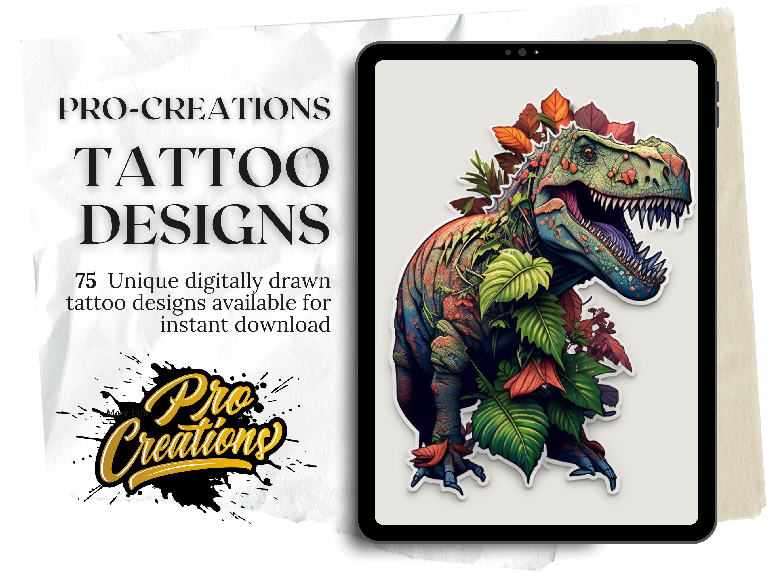 Dinosaurs Digital Downloadable Sticker Designs | PDF Reference Designs for Tattoos