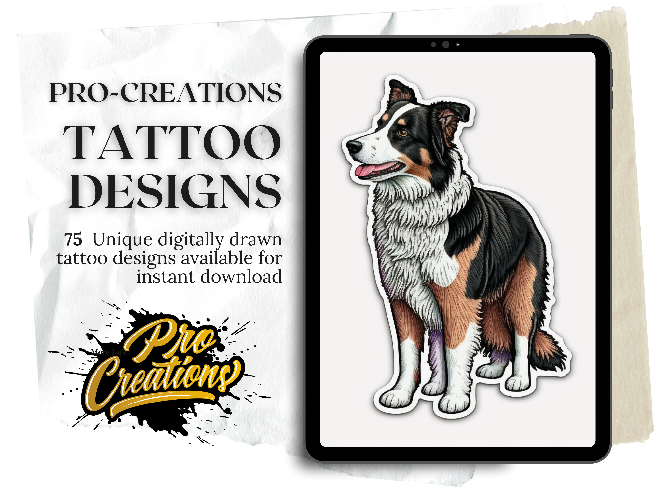 Pet Dogs Digital Downloadable Sticker Designs | PDF Reference Designs for Tattoos